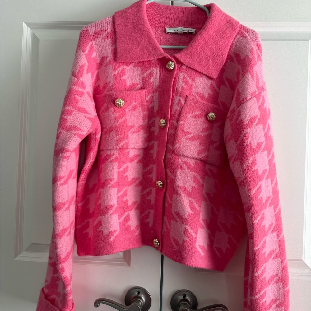 Pink Houndstooth Cardigan